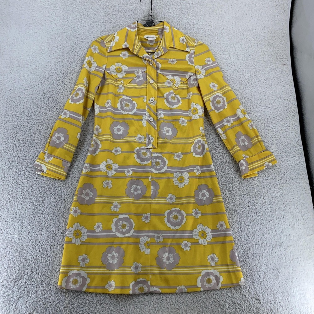 Vintage 70s Rontini Mod Shirt Dress Womens XS Floral Flower Power Long Sleeve